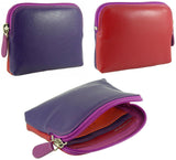 Coin Zip Purse with Card Slots Real Leather RFID Multicoloured