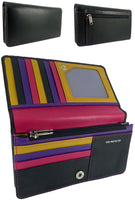 Ladies Multi-Coloured Matinee Flap Over Leather Purse for 14 cards, notes, coins