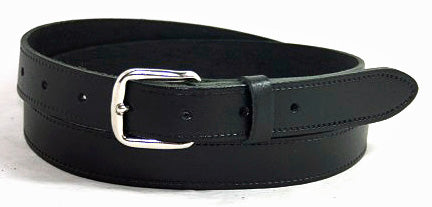 Hide and Sleek slim black real leather belt 1 inch wide with rectangular chrome buckle, handmade in the UK