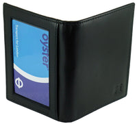 Leather Travel Bus Oyster Pass Credit Card Holder with Twin ID Windows in Black