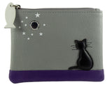 Cat At Midnight Applique Real Leather RFID Coin Key Card Purse