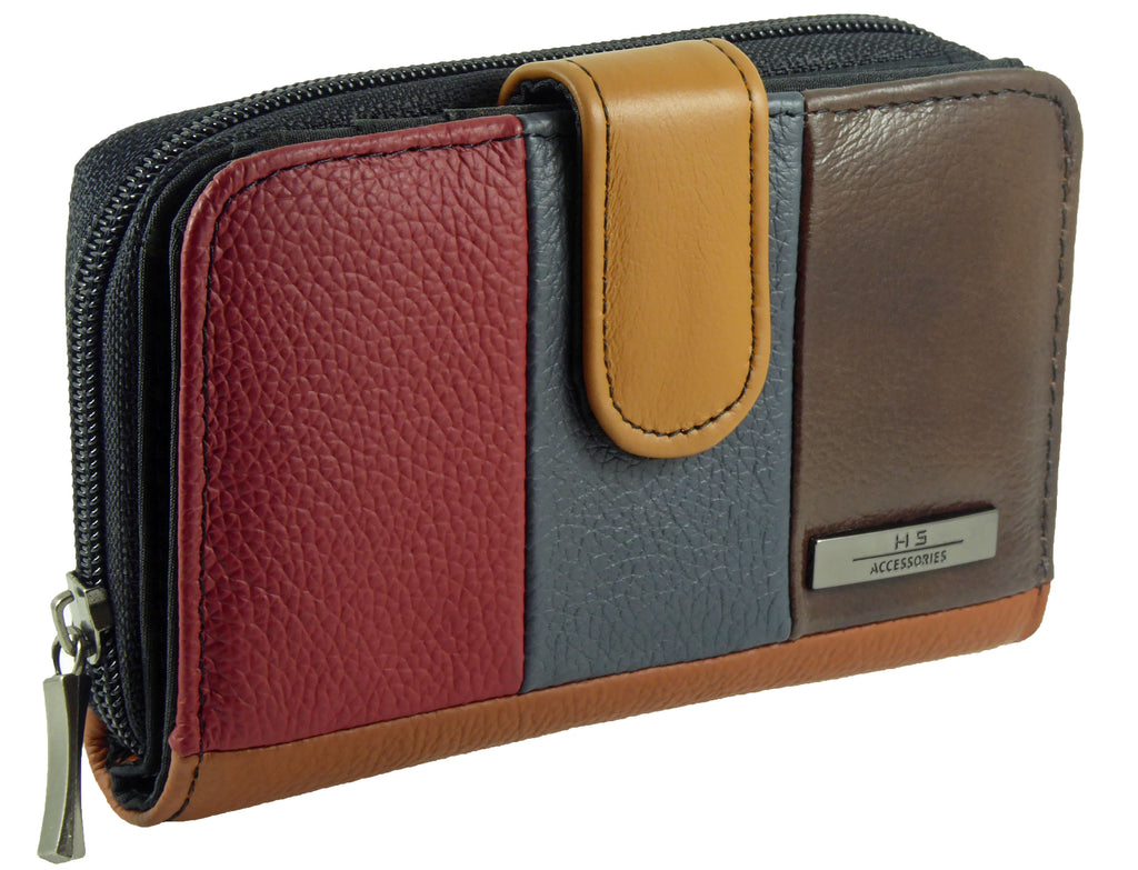 Ladies Real Leather Multicoloured RFID Purse, 5 Coin Sections, 6 Card Slots