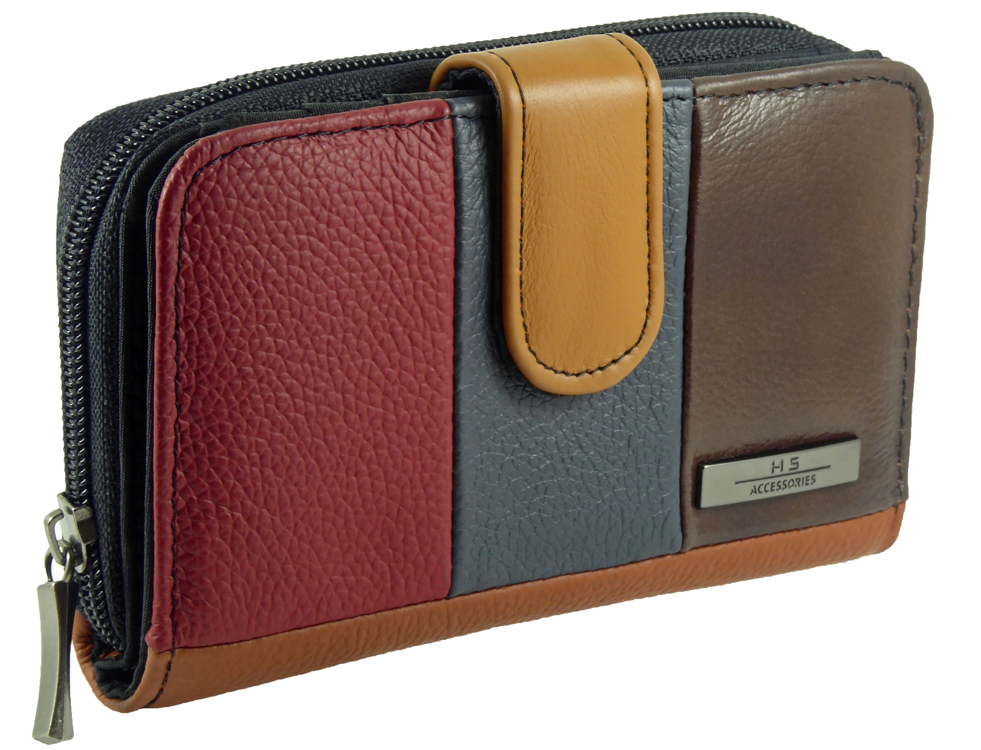 Ladies Real Leather Multicoloured RFID Purse, 5 Coin Sections, 6 Card Slots