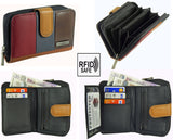 Ladies Real Leather Multicoloured RFID Purse, 5 Coin Sections, 6 Card Slots