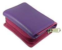 Ladies Small Compact Real Leather RFID Protected Purse Multi Coloured