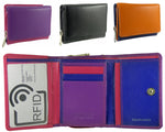 Ladies Small Compact Real Leather RFID Protected Purse Multi Coloured