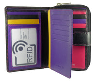 Ladies RFID Multi-Coloured Leather Purse for 14 cards, notes, coins