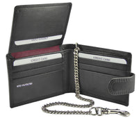 Mens Security Chain Wallet RFID Leather Wallet With 8 Card Slots - Black Brown