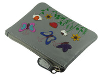 Butterflies Flowers Applique Small Leather RFID Coin, Key Card Purse