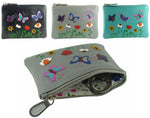 Butterflies Flowers Applique Small Leather RFID Coin, Key Card Purse