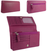 Ladies Leather Matinee Flapover Purse - 10 card slots Multicolour