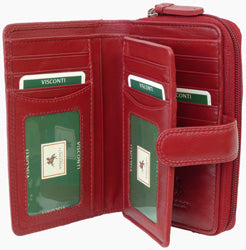 Visconti HT33 real leather purse coin section open showing zip divider and two main compartments