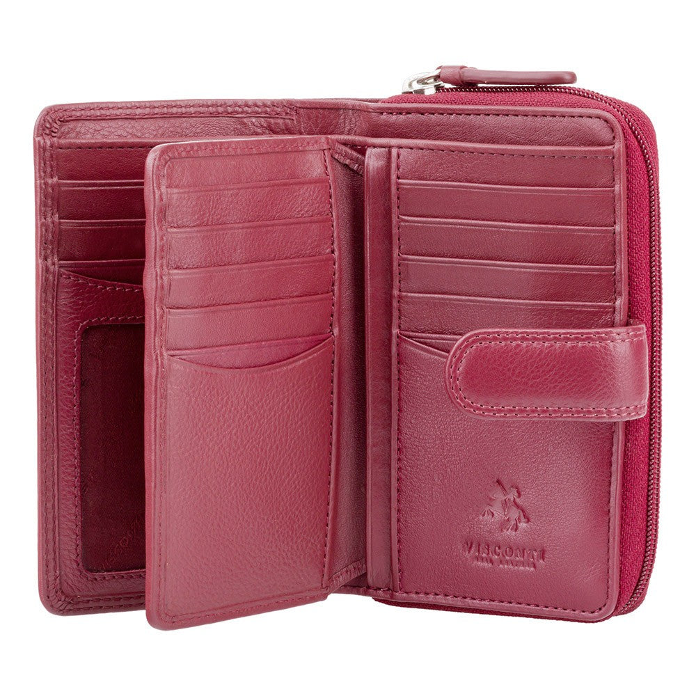 Visconti HT33 large real leather ladies purse - closed front view showing premium leather and engraved zip handles