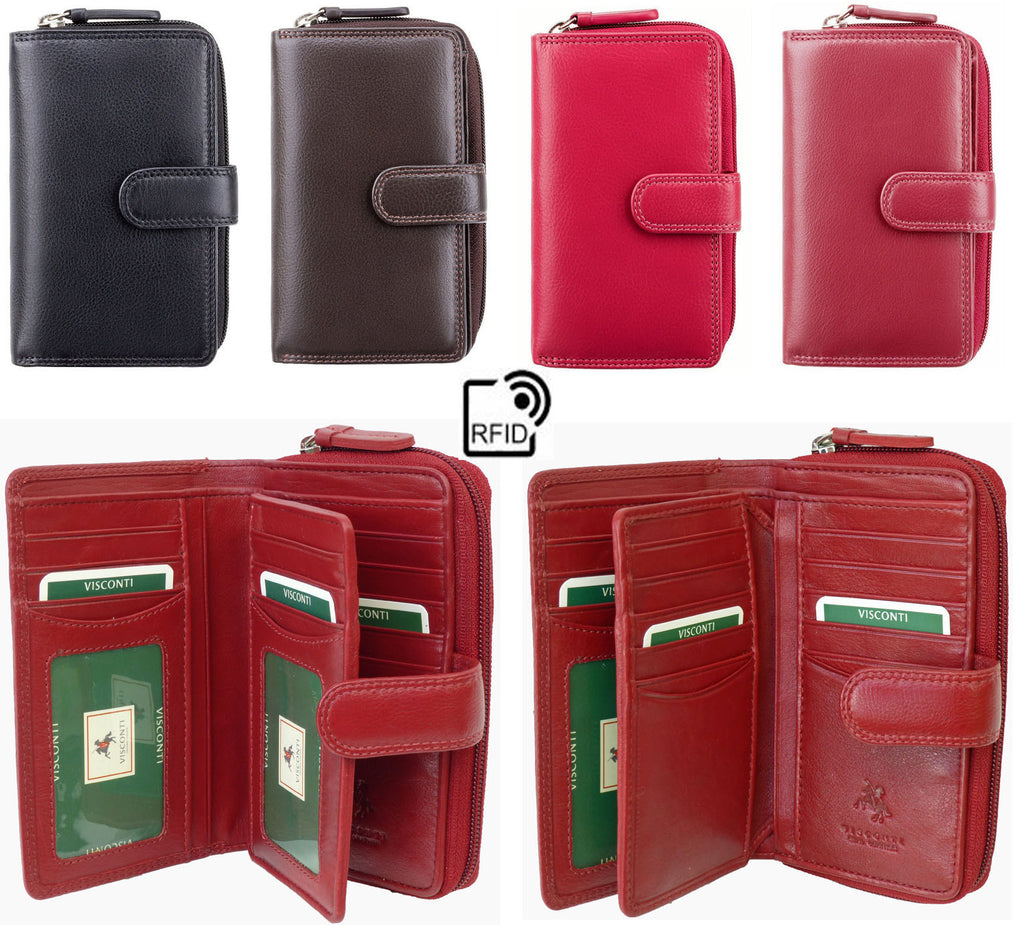 Visconti HT33 real leather purse interior showing 2 ID windows and 6 internal slip pockets