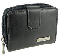 Ladies Small Compact Leather RFID Protected Purse in Black