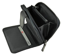 Ladies Small Compact Leather RFID Protected Purse in Black