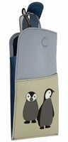 Ollie Penguin Real Leather Magnetic Glasses Spectacles Case Mala - Blue/Beige