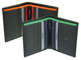 Mens Leather Slim Compact Note Wallet 6 Card Slots Coloured Trim