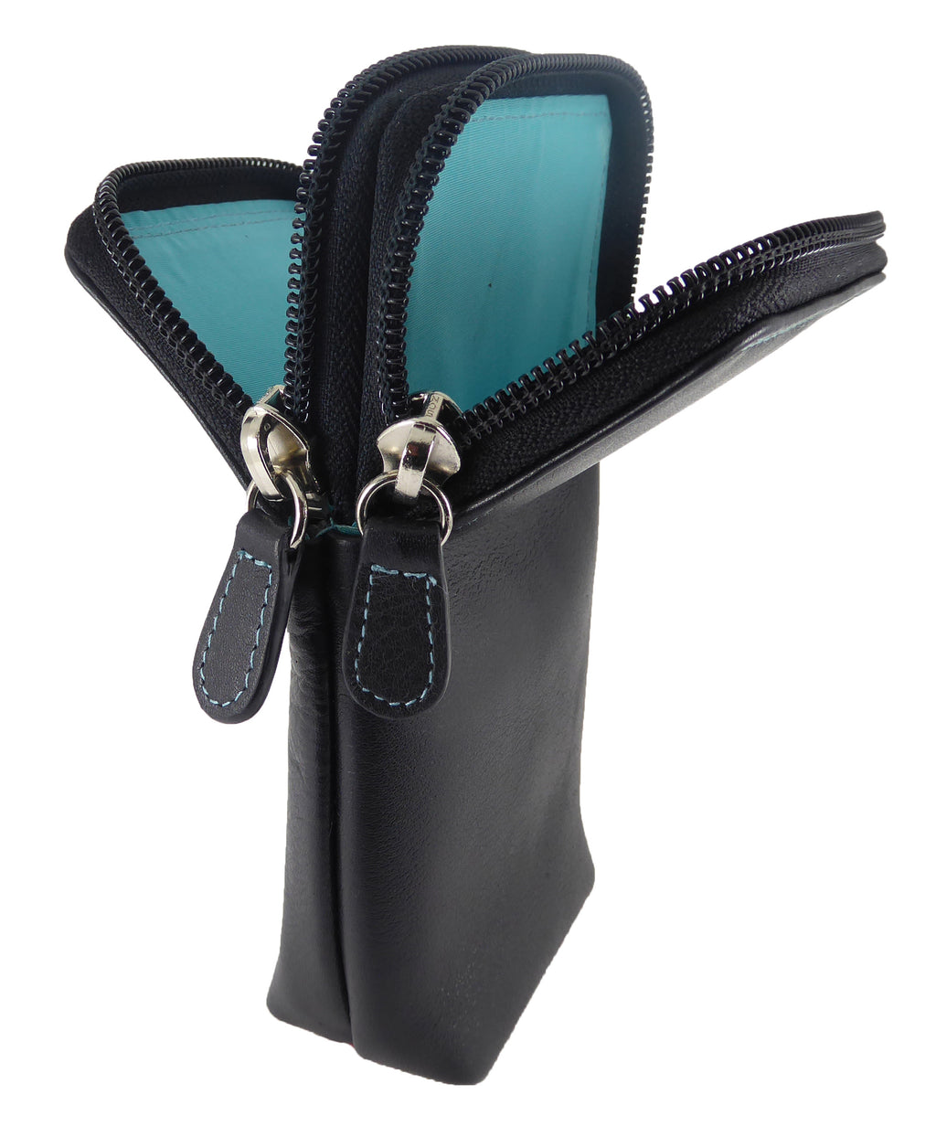 Double Glasses Spectacle Case Multi Coloured Real Leather black 