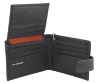 Mens Security Chain Wallet RFID Leather Wallet With 8 Card Slots - Black Brown