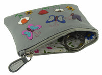 Butterflies Flowers Applique Small Leather RFID Coin, Key Card Purse