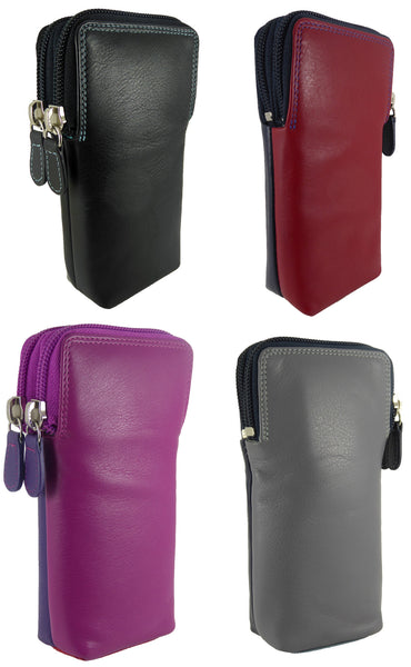 Double Glasses Spectacle Case Multi Coloured Real Leather