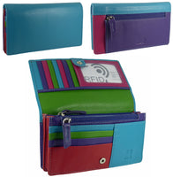 Ladies Leather Matinee Flapover Purse - 10 card slots Multicolour