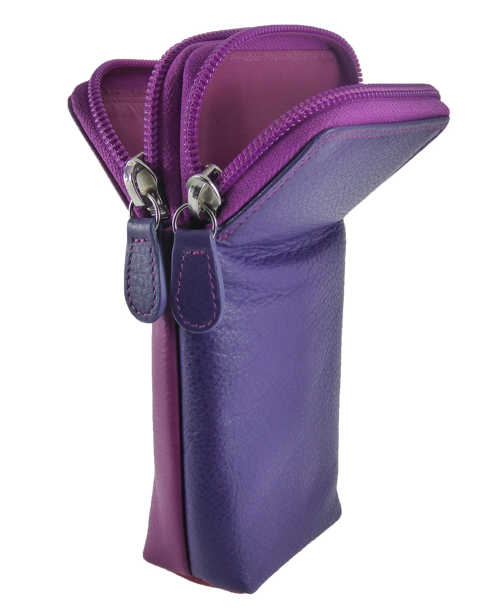 Double Glasses Spectacle Case Multi Coloured Real Leather open view 
