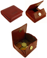 Leather Coin Tray Square Purse Wallet Magnetic Fastener